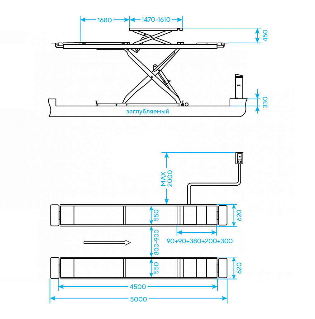 Ножничный подъемник г/п 4,5 т, со вторым уровнем, платформы для сход развала Ножничный подъемник г/п 4,5 т, со вторым уровнем, платформы для сход развала